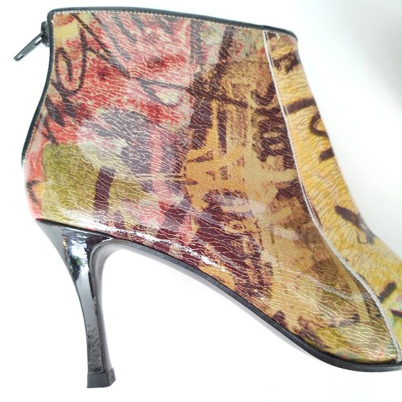 Patent stiletto graffiti print ankle boots - Picture 2 of 16
